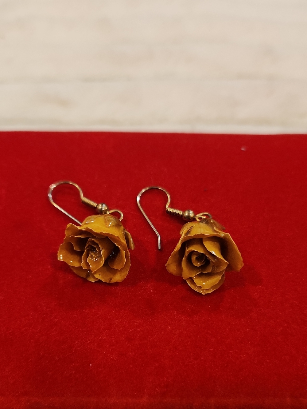 Handcrafted Mustard Yellow Rose Drop Earrings - Women Jewelry